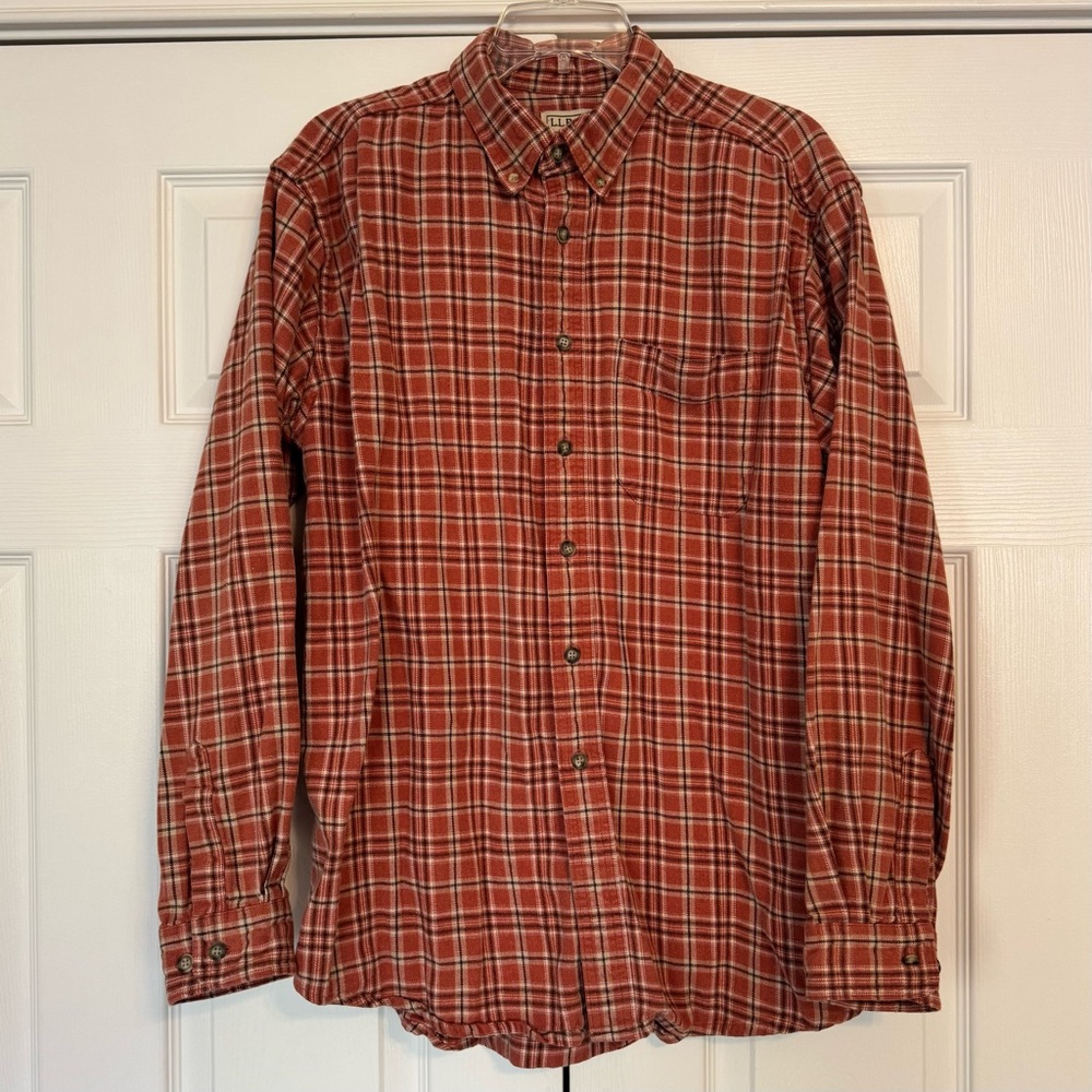 L.L. Bean Scotch Plaid Flannel Shirt Burnt Orange L